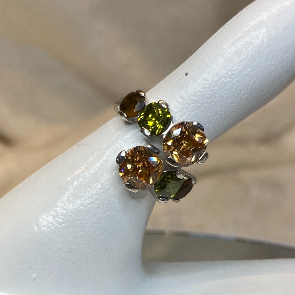 Golden Topaz Peridot & Garnet Ring on a Stamped 925 Setting Size 7 EUC
